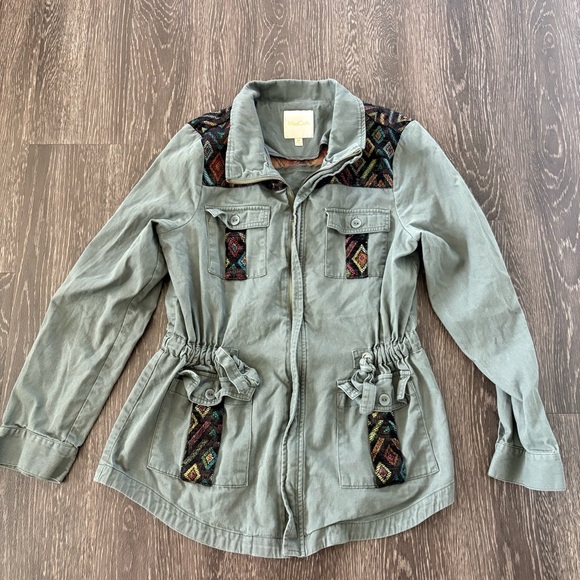 ModCloth Utility Green Aztec Embroidery Jacket M - Picture 3 of 11